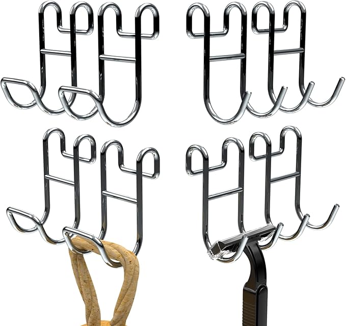 Shower Caddy with Hooks - Heavy Duty Rustproof Helmet Fence Hooks for Wire Shelves - 8 Pack Silver