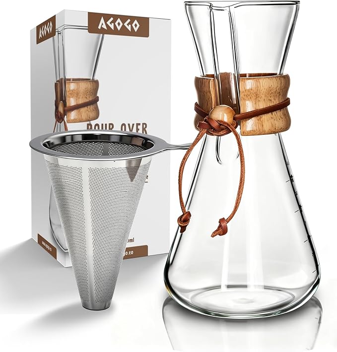 AGOGO Pour Over Coffee Maker Set, 40oz Classic Style, 304 Stainless Filter
