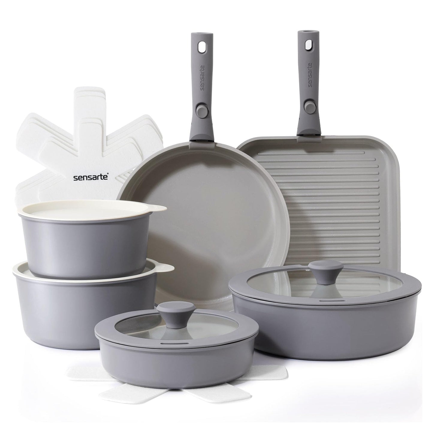 SENSARTE 24 Piece Nonstick Detachable Handle Pots and Pans Set Black