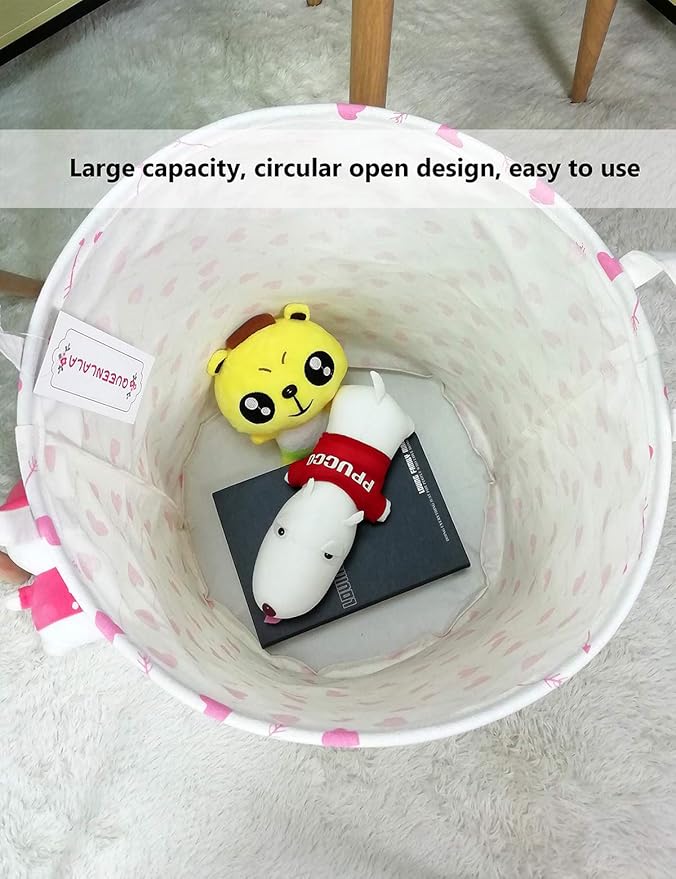 QUEENLALA Large Storage Basket,Laundry Hamper/Bathroom/Home Decor/Collapsible Round Storage Bin,Boys and Girls Hamper/Boxes/Clothing(Heart Arrow)