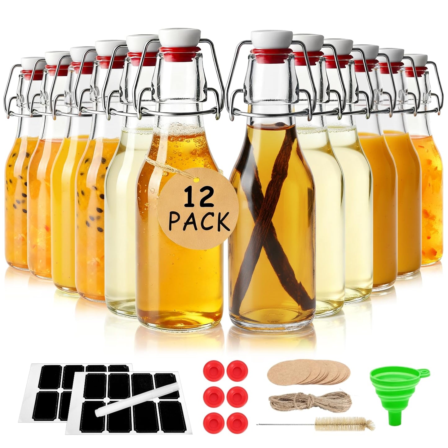 Ruckae 24pack 4oz Swing Top Glass Bottles with Airtight Lids for Vanilla