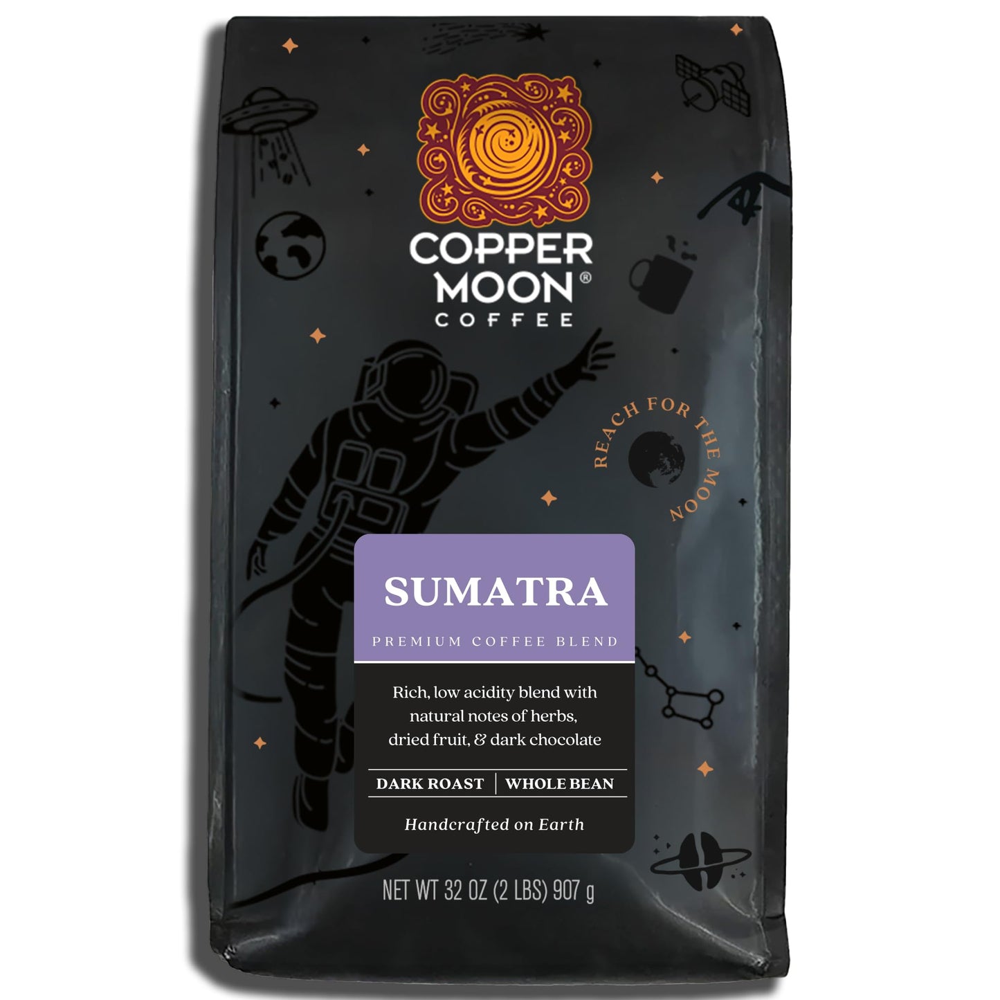 Copper Moon Whole Bean Coffee, Medium Roast, Organic Eco Harvest, 2 lb