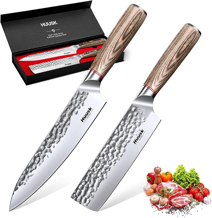 Huusk Kitchen Knife Set of 3 - Japanese Nakiri Vegetable Knife