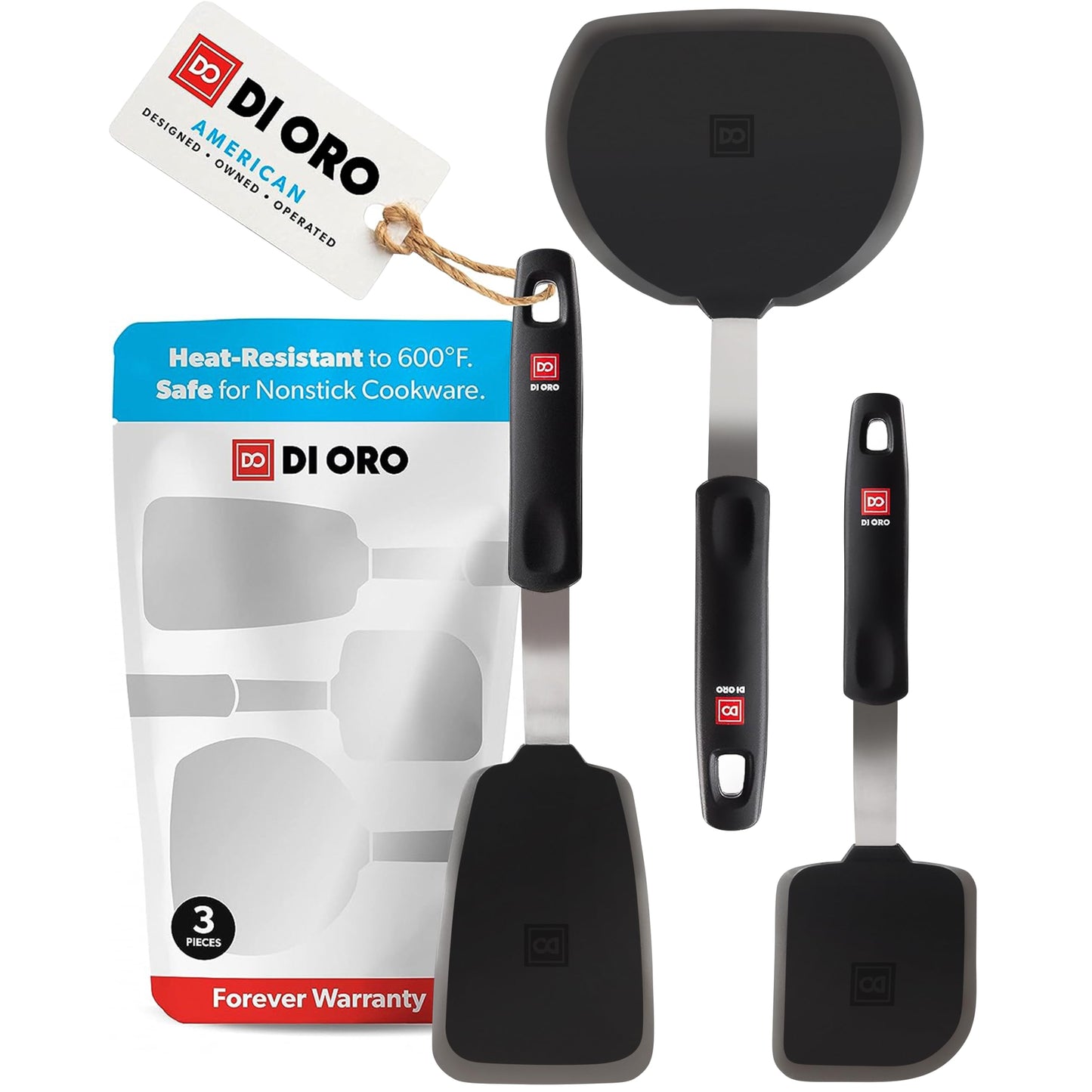DI ORO Silicone Turner Spatula Set - 600F Heat Resistant, 3-Pc