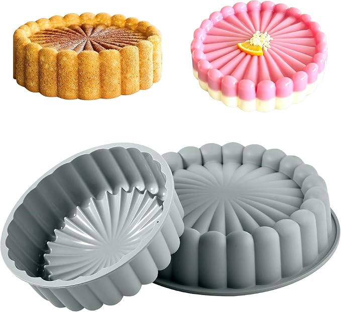 FunSiltasy 10 Inch Silicone Cake With 8 Inch Pan Set (2 Pack) - Nonstick Baking Mold for Pound Cake, Jello, Bread & Brownies, Dishwasher Safe
