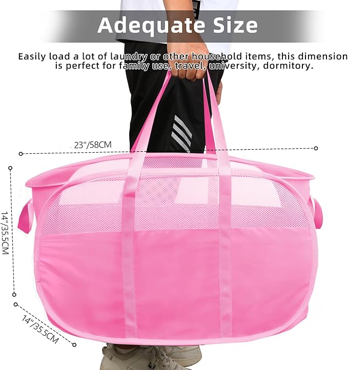Collapsible Laundry Baskets, Tear Proof Pop Up Laundry Hamper with Dual Handles, Durable Foldable Laundry Basket, Easy to Carry Laundry Hamper for Home, Laundry Room, Bedroom, Dorm, Travel Pink