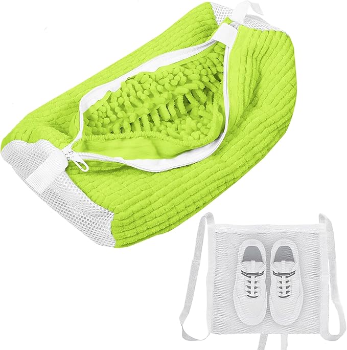 Shoe Washing Machine Bag, Shoe Laundry Bag for Washer and Dryer, Include Dry Net Bag, Reusable and Durable Zipper with Hook Design, Shoe Washing Bag for Sneaker (Green, 1 Pack)