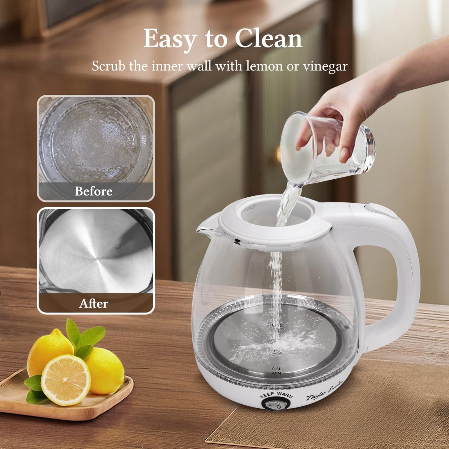 Taylor Swoden Electric Kettle With Tea Infuser, 1L, White