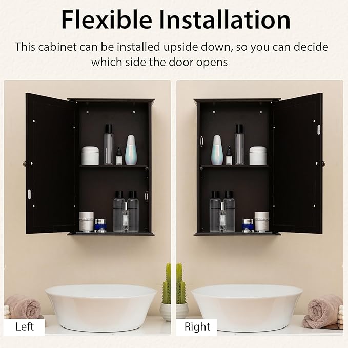 Tangkula Bathroom Medicine Cabinet with Mirror, Wall Mounted Single Mirror Door Storage Cabinet w/Adjustable Shelf, Wall Cabinet w/Reversible Door for Bathroom Living Room Hallway (Brown)