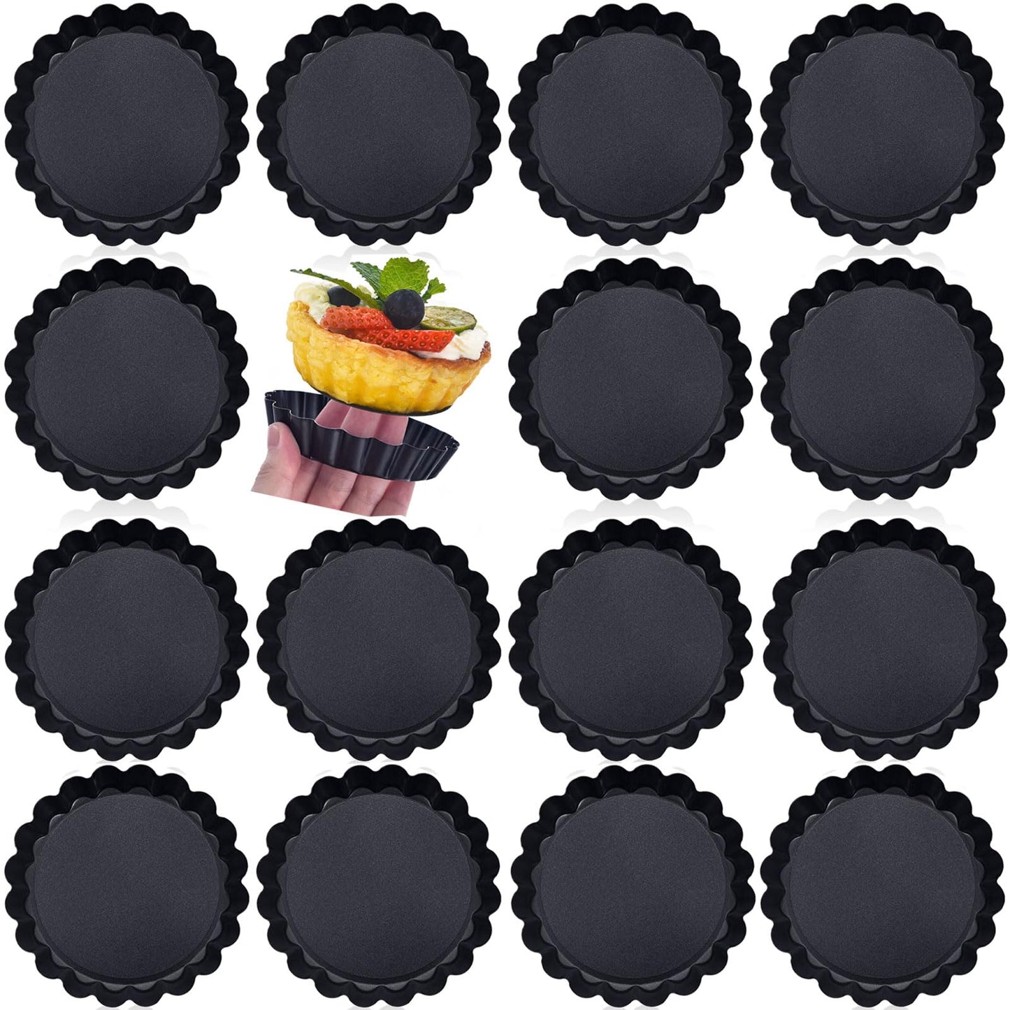 DATANYA Mini Tart Pans Removable Bottom 3 Inch, Carbon Steel Nonstick Quiche Pan Pie Tart Tin Mold, 0.8inches High for Baking Tartlets, Pies, Cakes, Cupcakes - Premium Champagne Gold 12PCS