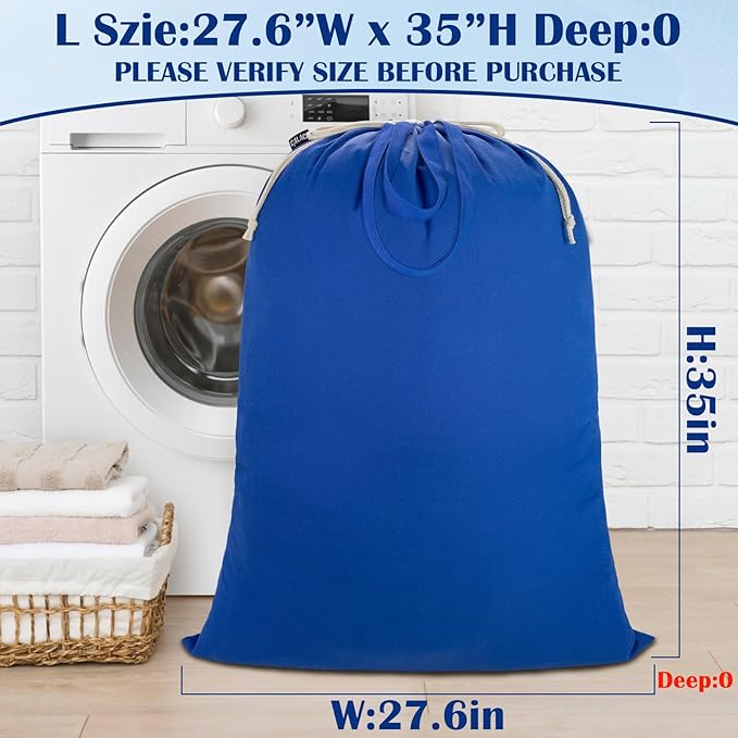 Laundry Bag with Handles & Drawstring Closure 27.6”Wx35"H, Thick Laundry Bag Heavy Duty Washable Dirty Clothes Travel Sack for Camp, College Dorm, Laundromat (Blue, 1Pack)