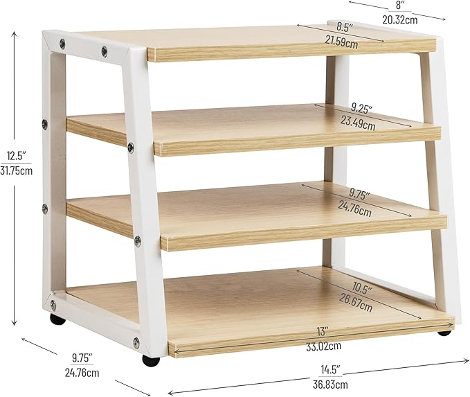 Mind Reader 4-Tier Desk Organizer, File Storage, Documents, Office, Metal, MDF, 14.5" L x 10.5" W x 12" H, White