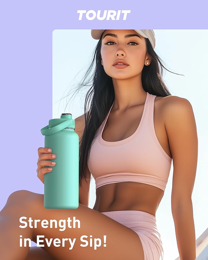 TOURIT 40 oz Insulated Water Bottle, Stainless Steel Sports Water Bottles With Top Handle, Double-Wall Travel Thermal Water Flask, BPA Free Leakproof Water Bottle for Sports and Travel, Mint Green