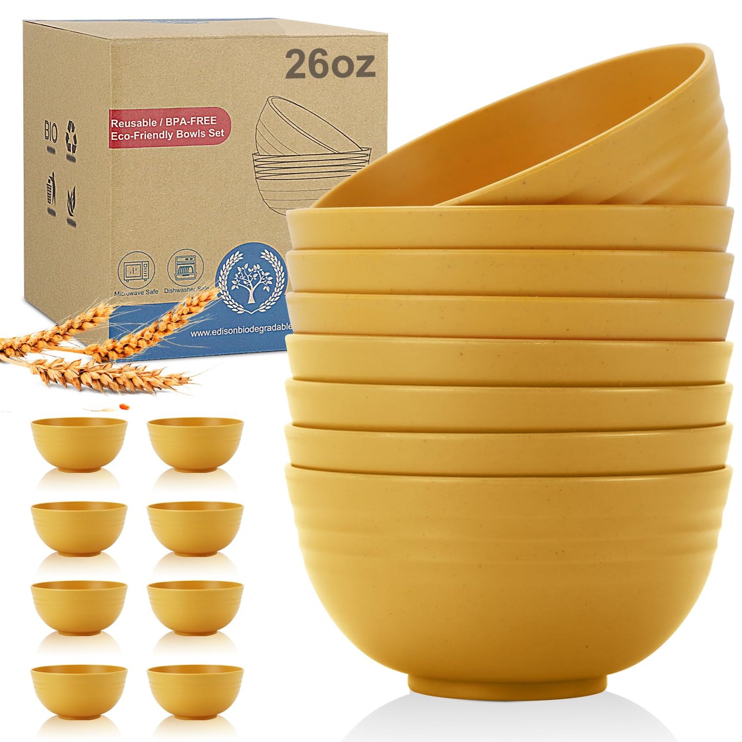 Wrova wheat straw small bowls 10oz set of 8 - Unbreakable Dessert Bowls for kids - Mini Bowl Sets for Ice Cream,Snack and Fruits - Microwave & Dishwasher Safe Appetizer Bowls (Deep Grey)