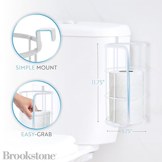 BROOKSTONE Over The Toilet Paper Holder Reserve, Metal Bathroom Toilet Paper Storage That Fits Any Size Rolls, Matte White