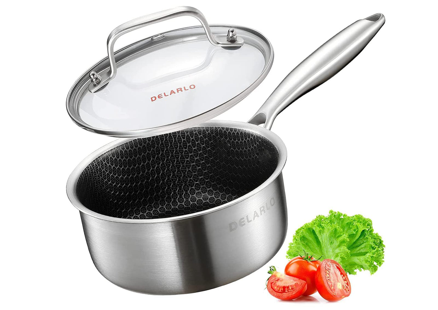 DELARLO Full-body Clad Tri-Ply Stainless Steel 3 Quart Saucepan with Lid