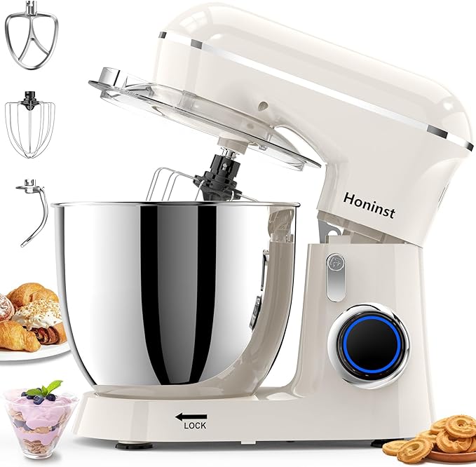 Honinst Stand Mixer, 6.5QT 10-Speed Tilt-Head 3-IN-1 Electric Food Mixer