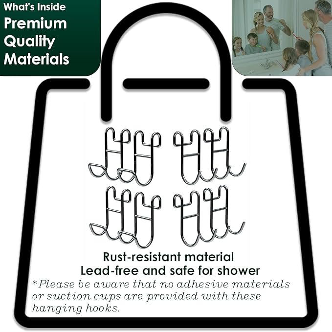 Shower Caddy with Hooks - Heavy Duty Rustproof Helmet Fence Hooks for Wire Shelves - 8 Pack Silver