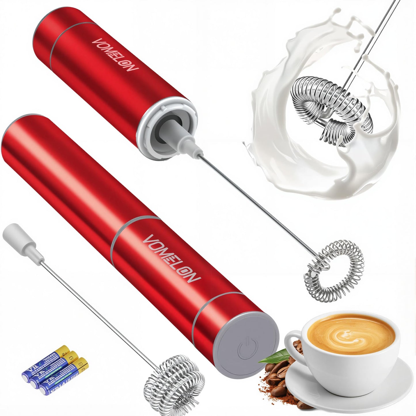 Electric Milk Frother Handheld,Travel Coffee Drink Mixer Batteries Included, 304 Stainless Steel Whisk for latte Cappuccino,Bulletproof Coffee Hot Chocolate,Egg White