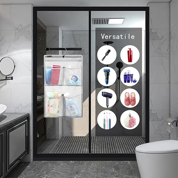 Mesh Shower Organizer Hanging Caddy Quick Dry Bathroom Storage for Toiletry Accessories with Rotating Hanger (4 Pockets)