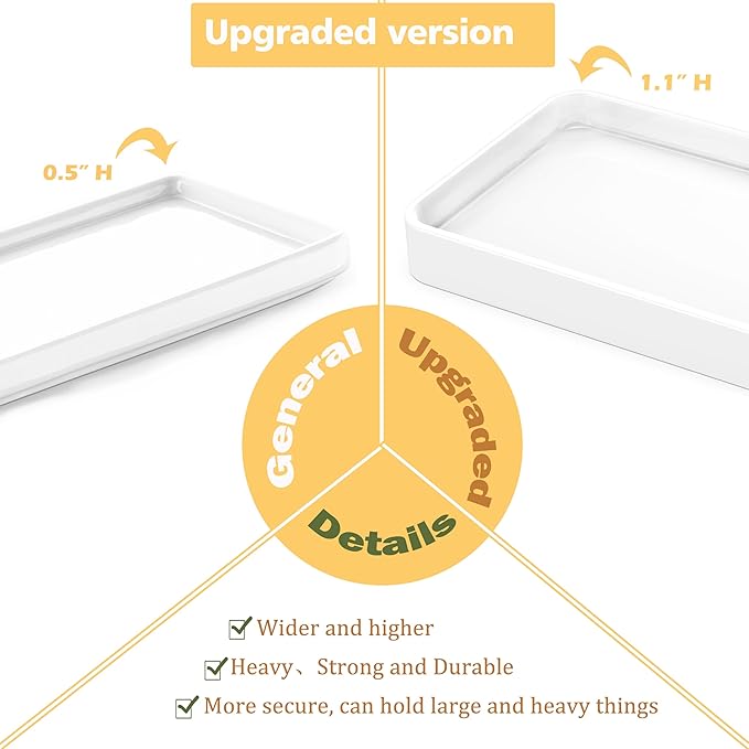 Gurygo 10" Bathroom Countertop and Vanity Tray - Kitchen Tray for Soap Bottles - Ceramic Vanity Tray for Bathroom Counter Organization - Kitchen Tray(White, Set/1)