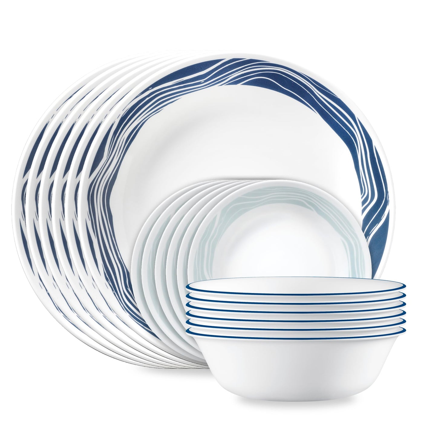 Corelle Vitrelle 18-Piece Service for 6 Dinnerware Set Triple Layer Glass and Chip Resistant, Lightweight Round Plates and Bowls Set, City Block