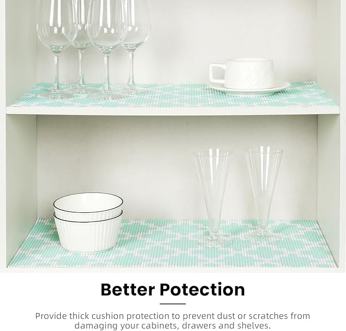 BAGAIL Drawer and Shelf Liner, 17.5 in X 20 Ft Non-Adhesive Shelf Liners for Kitchen Cabinets, Thick Strong Grip Liners for Desk, Shelves, Bathroom Drawers, Cabinet Protection - BlueQuatrefoil