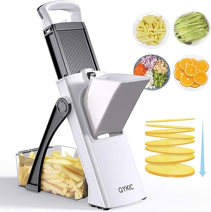 QYKIC Safe Mandoline Slicer Pro for Kitchen, Adjustable Chopper 6 in 1