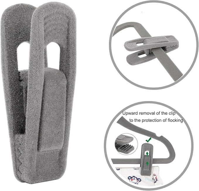 Tinfol Gray Velvet Hanger Clips, 80 Pack Pants Velvet Clips, Large Opening Clothes Pin Hanger Clip, Strong Finger Flocked Clip Perfect for Slim-line Clothes Velvet Hangers