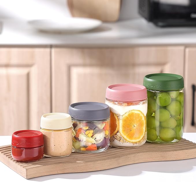 10 OZ 4Pack, Overnight Oats Jars with Lids, Glass Meal Prep Containers, Airtight Mason Jars for Breakfast, Yogurt Parfait, Salad & Smoothies, Leakproof and Reusable Food Storage Jars(4-1)