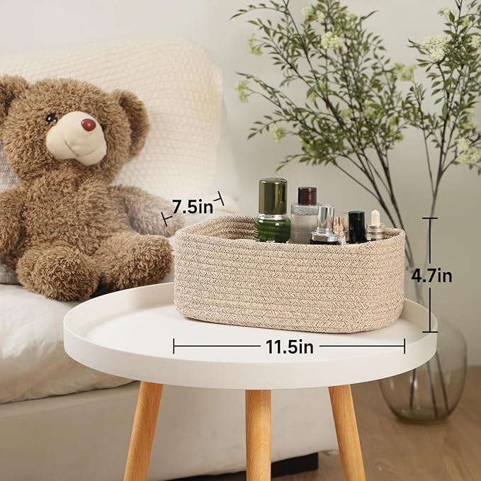 Small Storage Baskets for Organizing | Closet Organizer Bins | Shelf Toy Basket | Woven Rope Baskets | Cube Decorative Box | Shallow Basket | L11.5xW7.5xH4.7| Brown