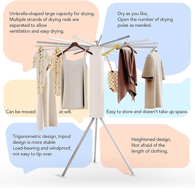 Clothes Drying Rack,Drying Rack Clothing,Laundry Drying Rack,Floor Standing,16 Aluminium Poles,Collapsible,Retractable,Foldable,Folding Laundry Rack
