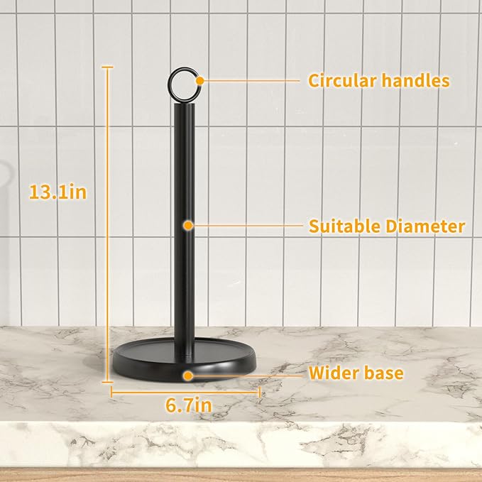 Paper Towel Holder Countertop, Stainless Steel, Weighted Base, Anti-Slip, Black Paper Towel Holder Stand for Kitchen Bathroom Farmhouse Essentials Decor Accessories