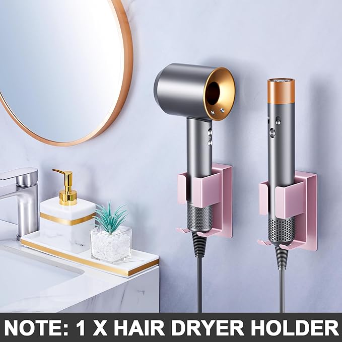 Hair Straightener Holder Wall Mounted Blow Dryer Holder, Blow Dryer and Curling Iron Holder, Hair Dryer and Straightener Holder, Bathroom Hair Tools Organizer and Storage (Rose Gold, 1Pc)