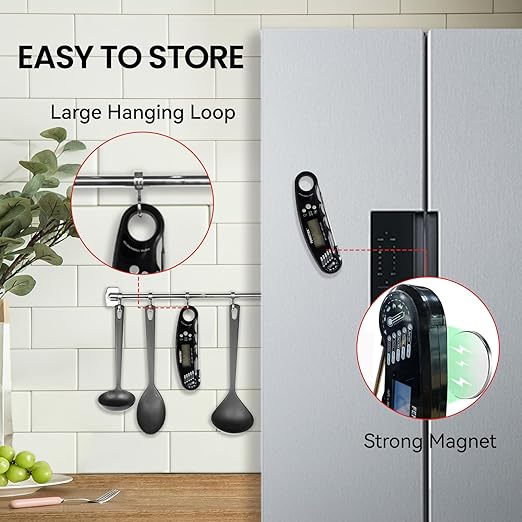 Digital Meat Thermometer, Waterproof Instant Read Cooking Thermometer with LCD Backlight, Magnetic Back for Kitchen, Baking, Sous Vide, Outdoor Grilling,Candy