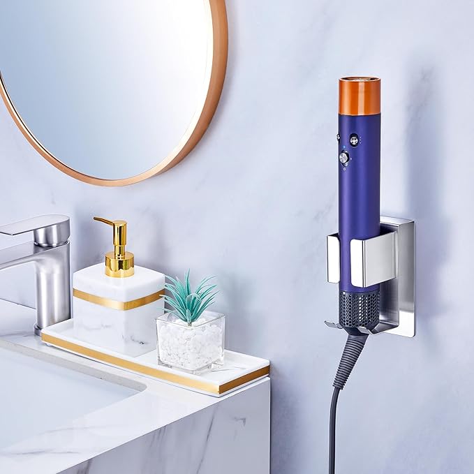 Hair Straightener Holder Wall Mounted Blow Dryer Holder, Blow Dryer and Curling Iron Holder, Hair Dryer and Straightener Holder, Bathroom Hair Tools Organizer and Storage (Silver, 1Pc)