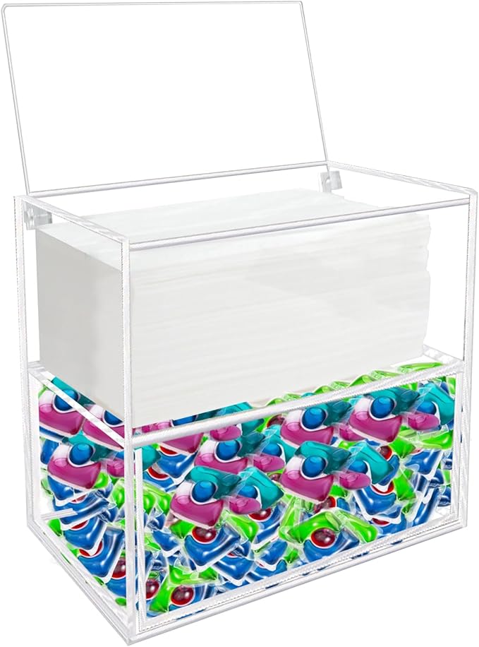 Dryer Sheet Holder Box, Acrylic Laundry Sheets Container, Dryer Sheets Storage Dispenser for Laundry Room