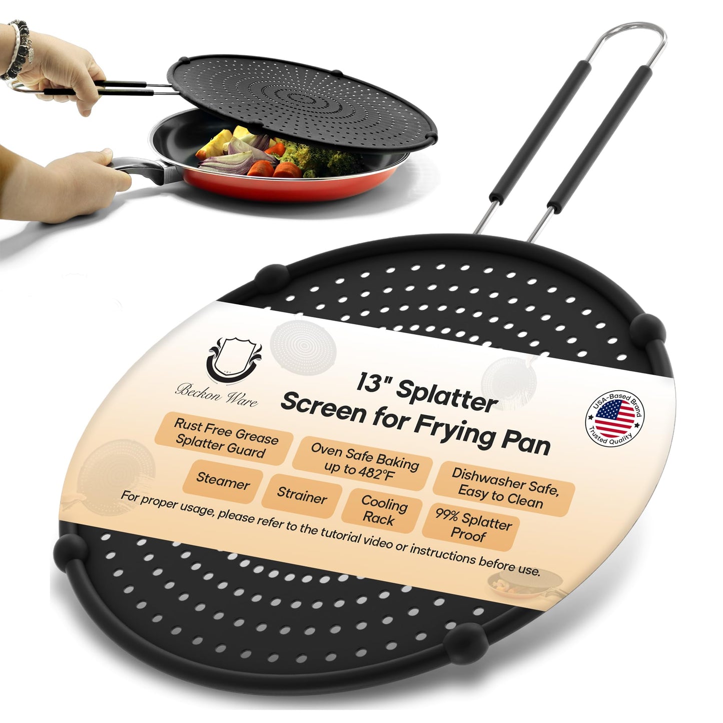 Beckon Ware Baking Rack & Splatter Screen for Frying Pan, 16 x 12 Inches