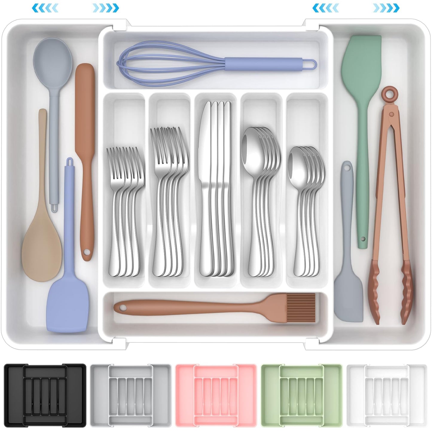 ukeetap Extra Large Expandable Silverware Organizer, Flatware Tray, Pink