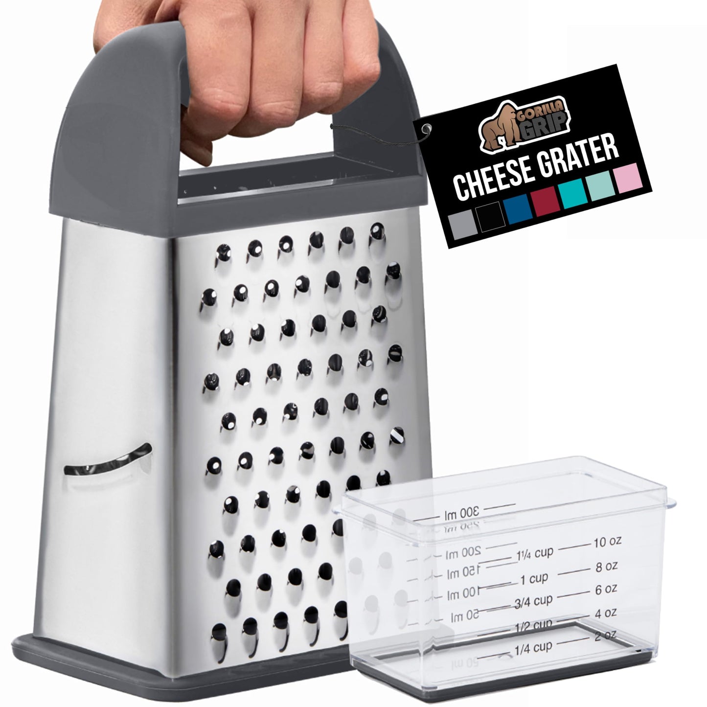GORILLA GRIP® XL 4-Sided Stainless Steel BPA-Free Cheese Grater, Gray
