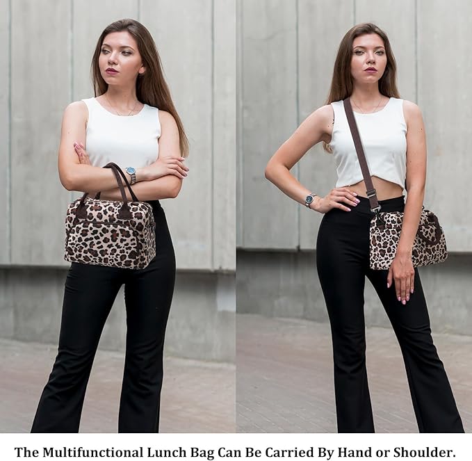 MEXS Lunch Bag for Women Men Large Insulated Reusable Lunch Box Girls Leopard Water Resistant Portable Cooler Tote Bag for Work Picnic