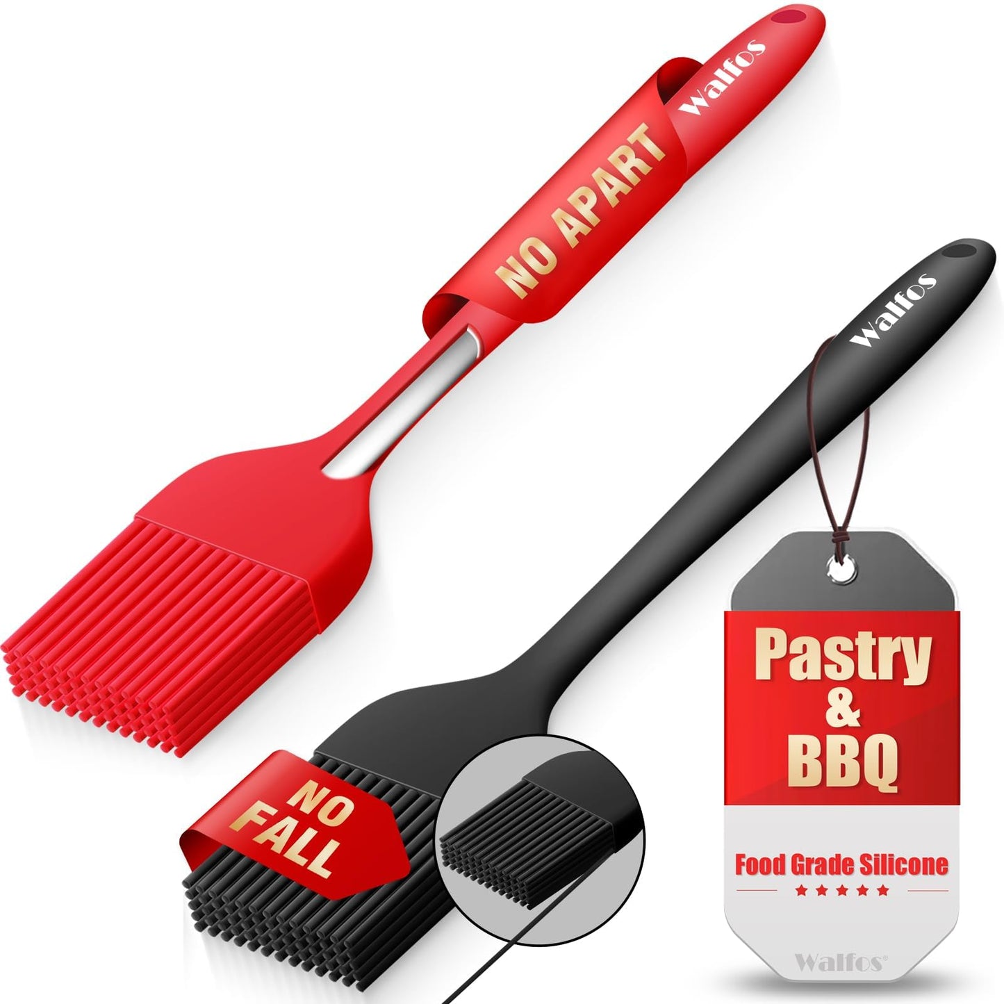 Walfos 3 Size Basting Brush, 600°F High Heat Resistant Silicone Pastry Brushes for BBQ, Baking, Kitchen Cooking, Desserts- BPA Free&Dishwasher Safe