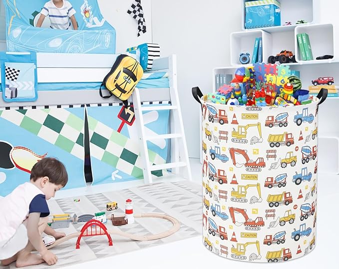 HIYAGON Kids Laundry Basket Baby Hamper for Nursery Boy Kids Hamper Cute Kids Toys Storage Bin Organizer Engineering Vehicle Room Decor for Home(Engineering Vehicle)
