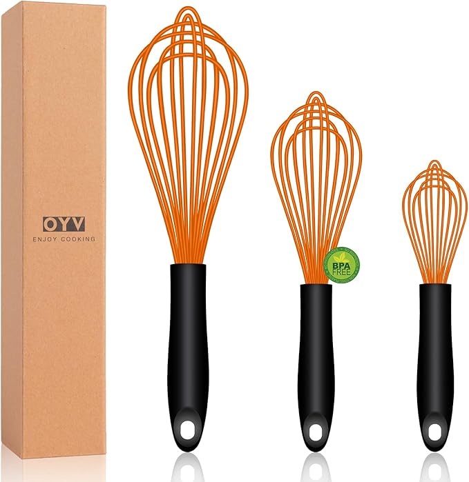 OYV Purple Silicone Whisk Set of 3, 8/10/12 Inch, Dishwasher Safe