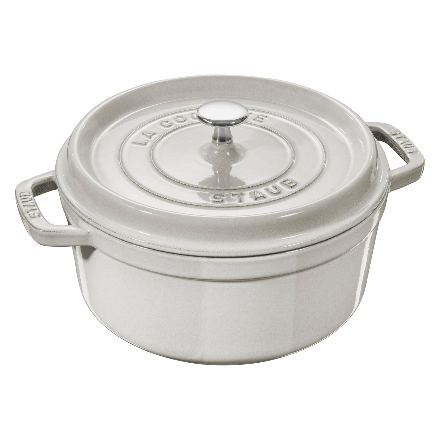 Staub Cast Iron 5.5-qt Round Cocotte - White Truffle, Made in France