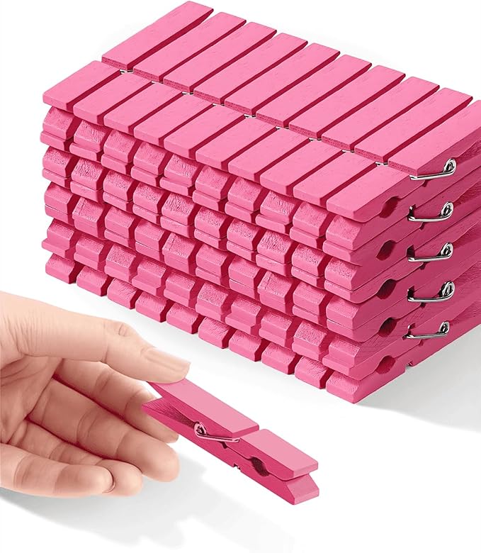 Pink Clothes Pins for Baby Shower 2.9" 50 Pack (Colored Clothespins Cheer Pin for Backpacks Decorations Team Games Decorative Crafts Pegs Photos Pictures Decoration Clip Clothing Hanging Closepins)