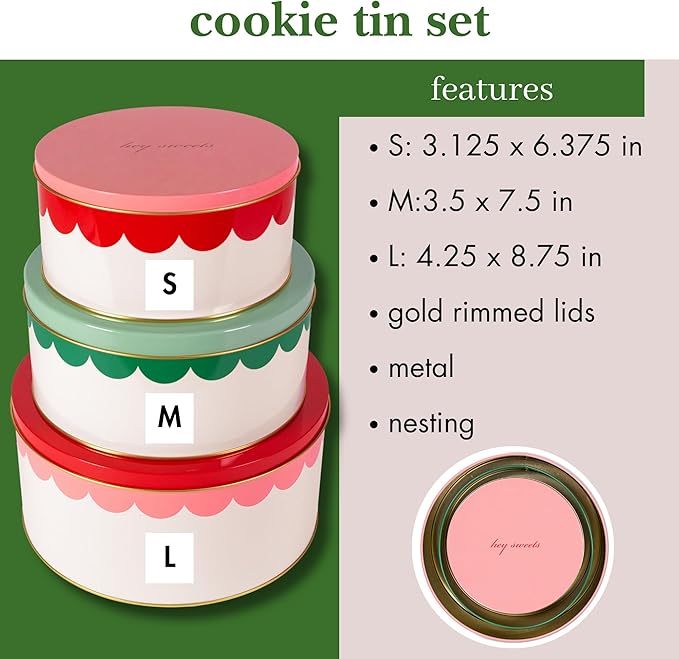 kate spade new york Round Cookie Tin Set of 3, Hey Sweets