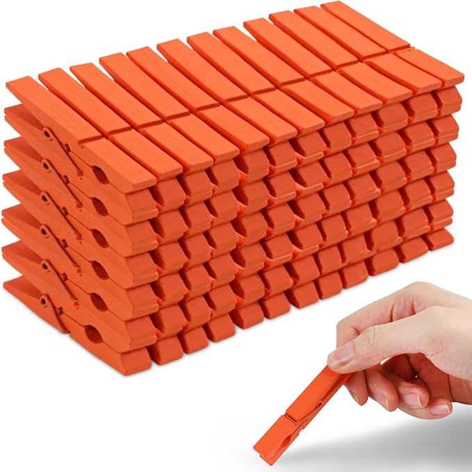 Phinus 72 Pcs Wooden Clothes Pins, 2.9 Inch Clothes Pins for Hanging Clothes, Pictures, Photos, Classroom, Crafts, Decoration, Clothespins Heavy Duty (Orange)