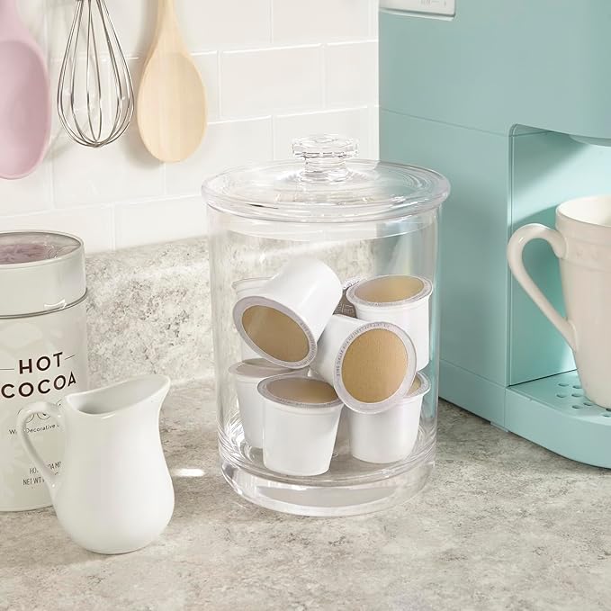 STORi Premium Quality Clear Plastic Makeup and Cotton Ball Holder | 60-oz Apothecary Jar with Lid | Perfect Storage Container to Organize Bathroom and Vanity