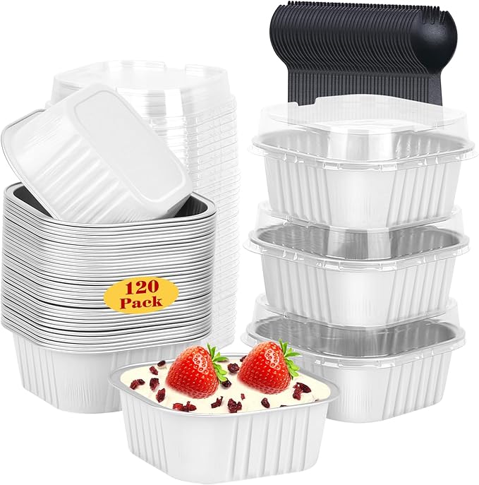 LNYZQUS 5oz Mini Cake Pans with Lids, Individual Brownie Tins 120 Pack